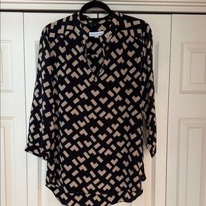 Amanda Uprichard Black and Cream Patterned Silk Blouse
